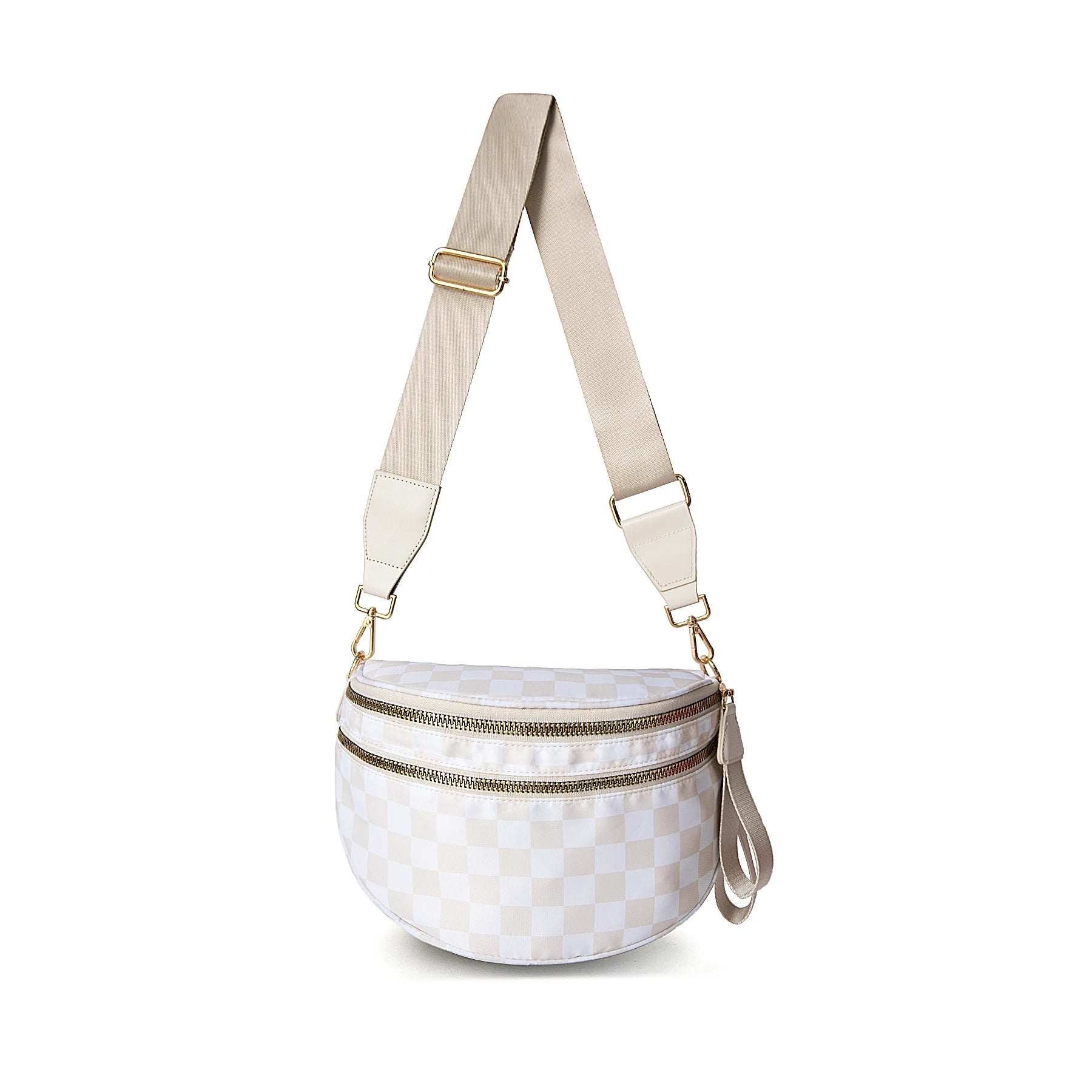 GridLine Black & White Checkered Bum Bag – Spacious Nylon Crossbody Bag for Women