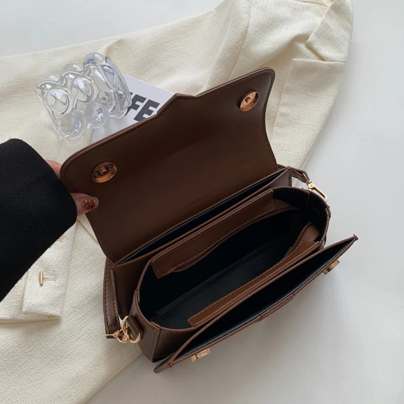 Black PU Leather Shoulder Bag for Women – Vintage Square Satchel Crossbody Purse for Daily Use & Work