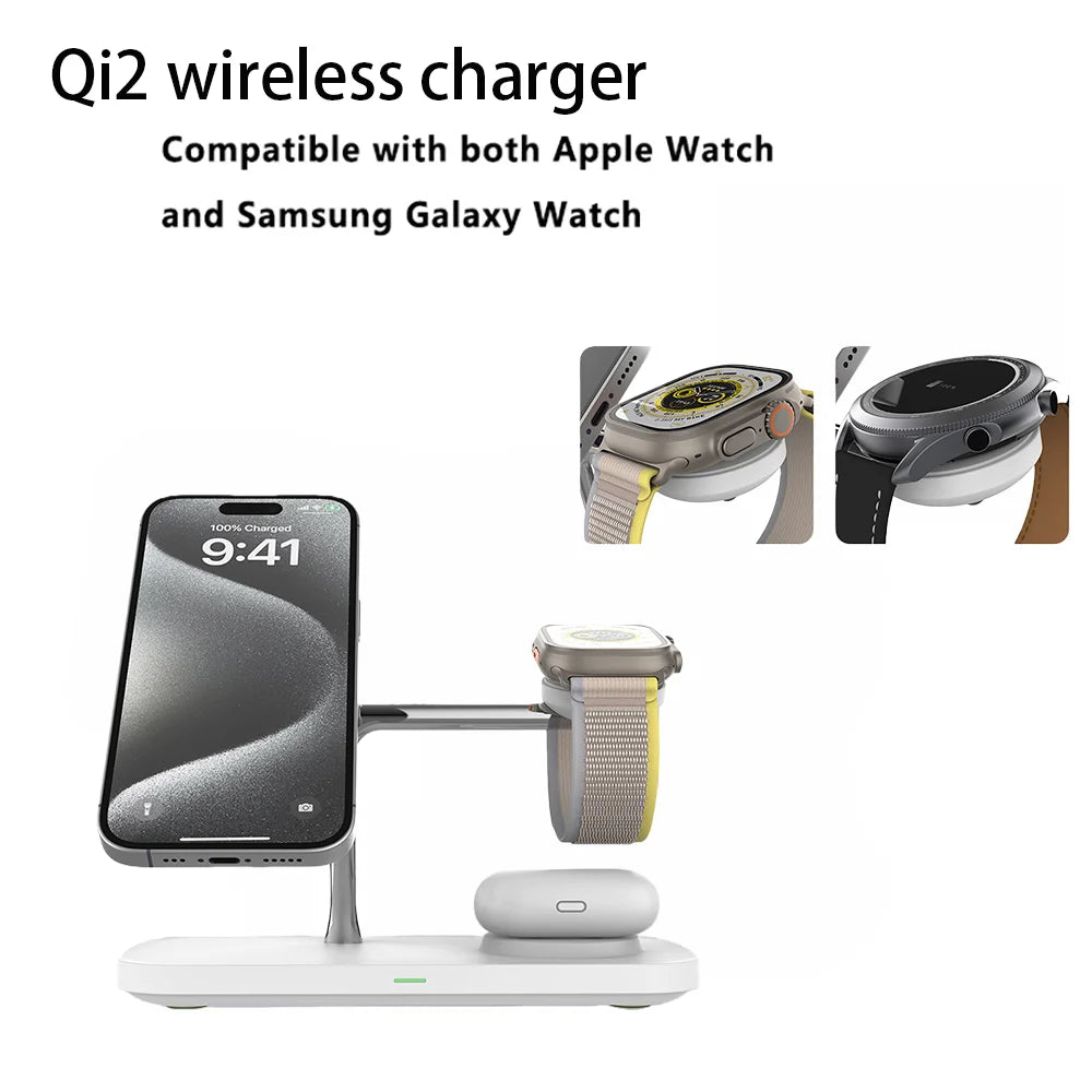 3-in-1 Wireless Charging Pad for iPhone, Apple Watch & AirPods – Fast MagSafe Compatible Charging Station for All iPhone 15 / 16 / 17 & iWatch Series