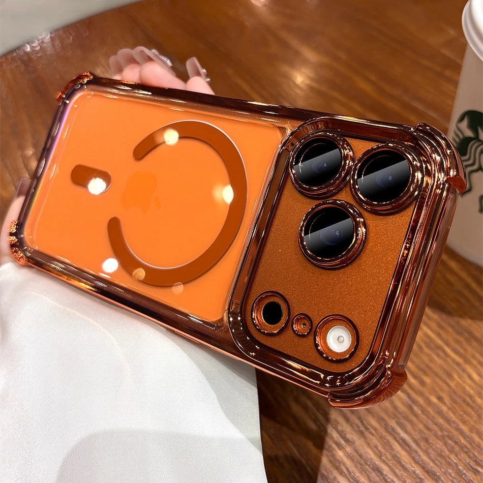 Luxury Clear Airbag MagSafe Case for iPhone 11 / 12 / 13 / 14 / 15 / 16 / 17 / Pro / Pro Max – Transparent Shockproof TPU Cover with Corner Airbag Protection & Wireless Charging Support