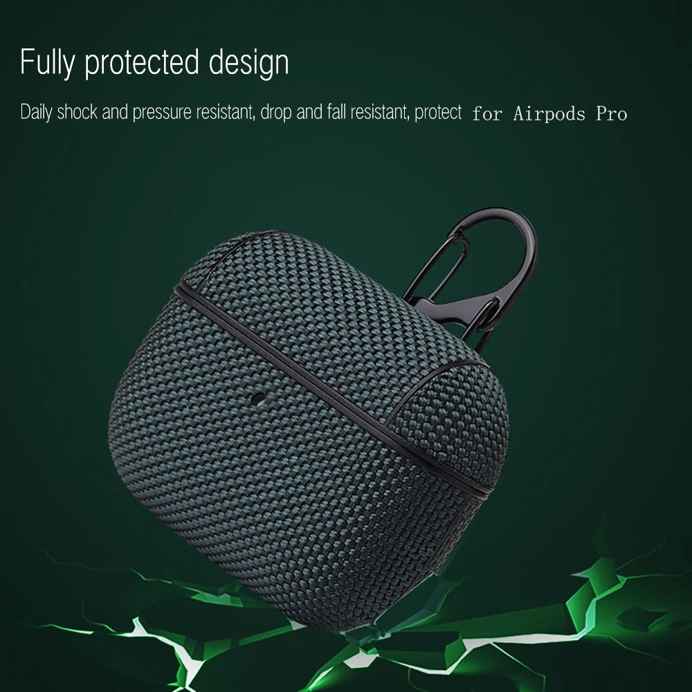 Soft Nylon Fabric Case for AirPods Pro 2 & 1 – Protective Cover with Finger Ring Strap & Carabiner Clip for Daily Carry