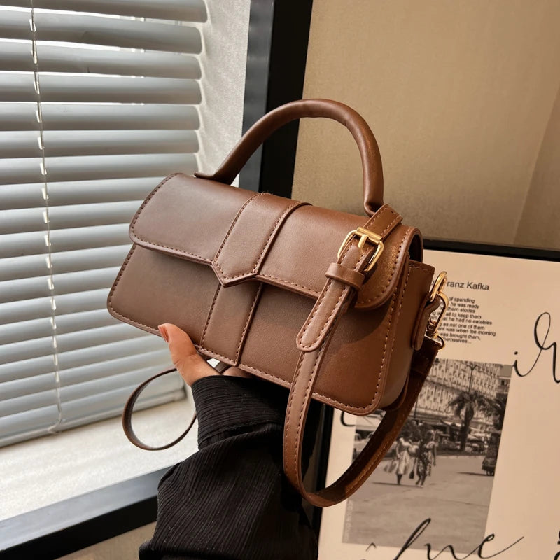 Black PU Leather Shoulder Bag for Women – Vintage Square Satchel Crossbody Purse for Daily Use & Work