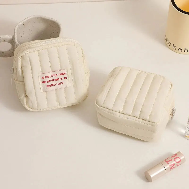 Korean Square Mini Makeup Bag – Cute Portable Organizer Pouch for Lipstick, Earphones, Coins & Daily Essentials
