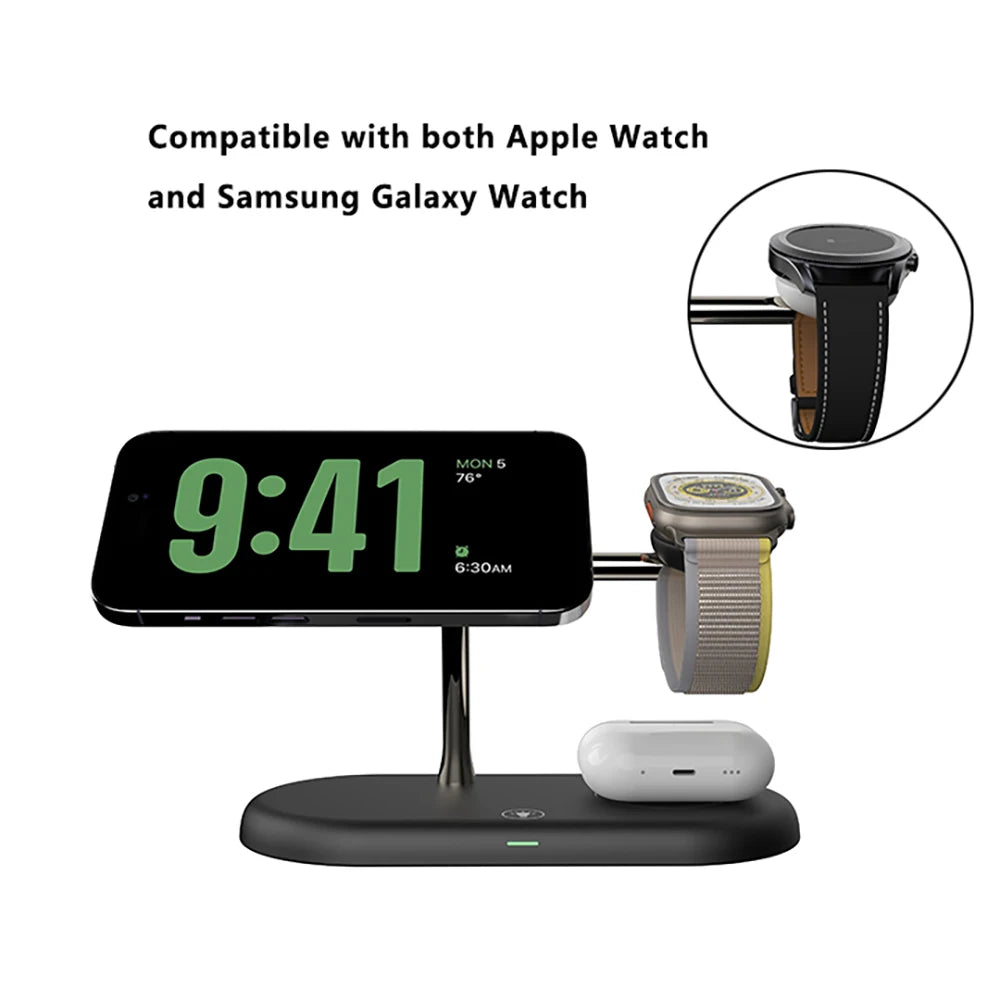 3-in-1 Wireless Charging Pad for iPhone, Apple Watch & AirPods – Fast MagSafe Compatible Charging Station for All iPhone 15 / 16 / 17 & iWatch Series