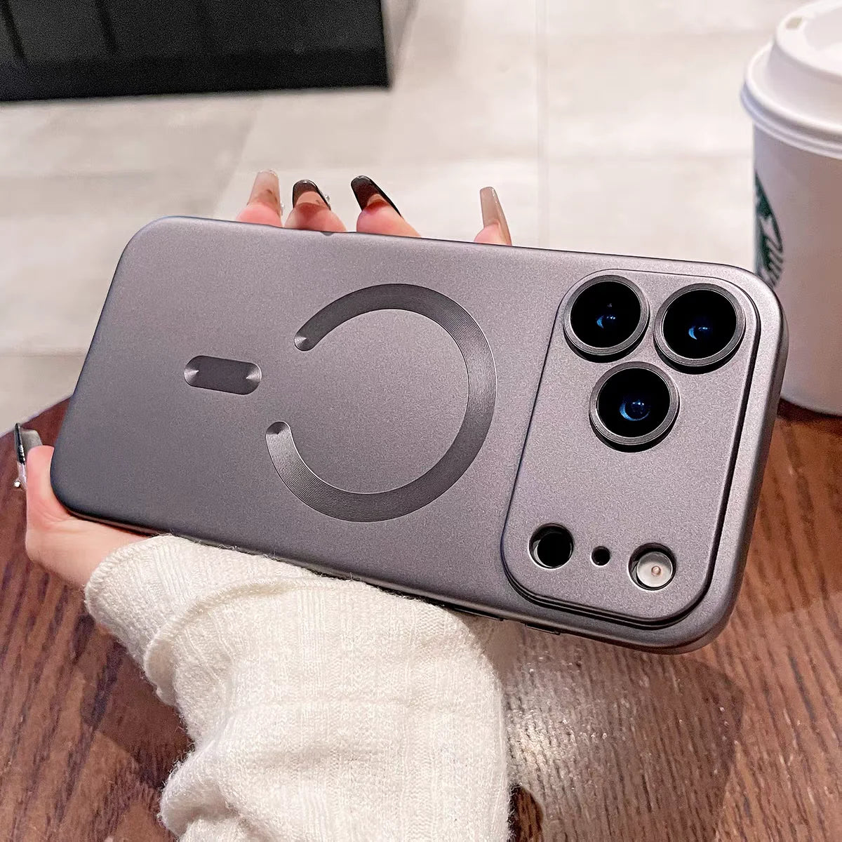Metallic Paint MagSafe Soft Case for iPhone 12 / 13 / 14 / 15 / 16 / 17 – Shockproof Flexible Cover with Camera Lens Protection & Glossy Metallic Finish
