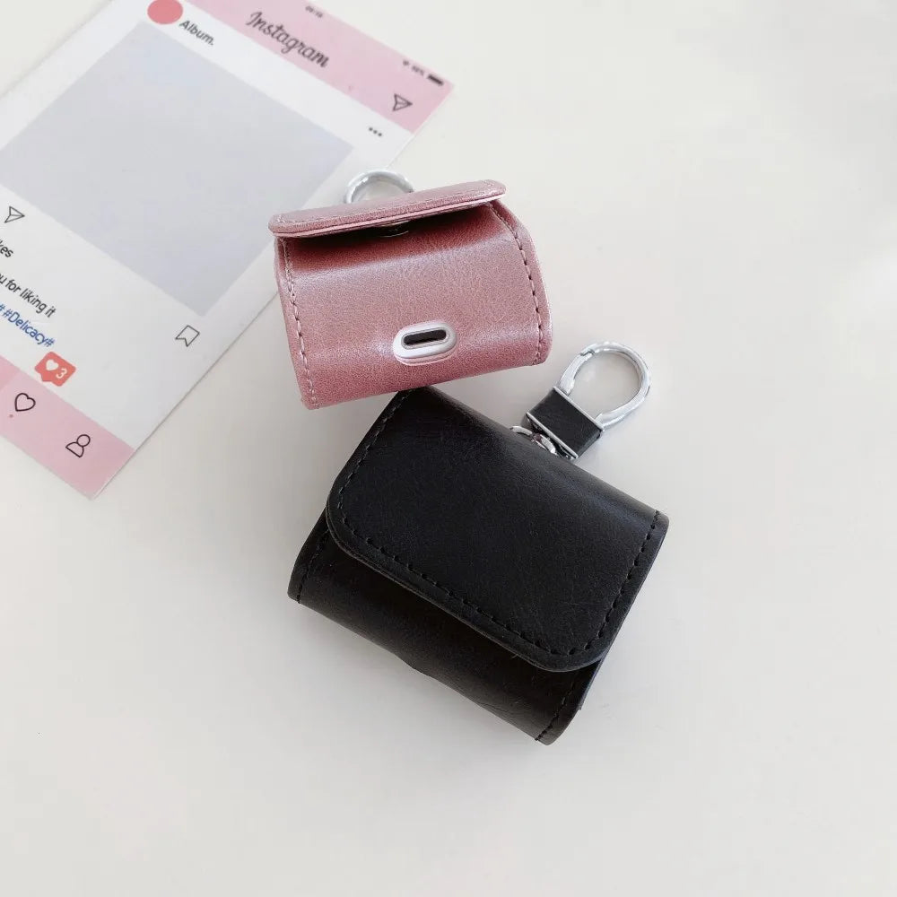 Leather Buckle Protective Case for AirPods Pro 2, AirPods Pro & AirPods 4 – Premium Cover with Keychain Hook & Dust-Proof Design