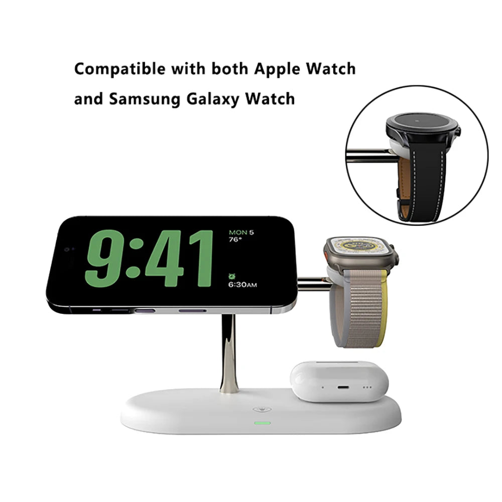 3-in-1 Wireless Charging Pad for iPhone, Apple Watch & AirPods – Fast MagSafe Compatible Charging Station for All iPhone 15 / 16 / 17 & iWatch Series