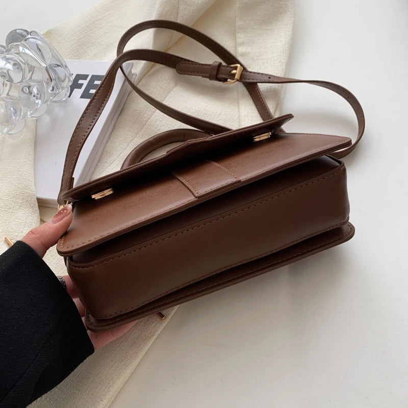 Black PU Leather Shoulder Bag for Women – Vintage Square Satchel Crossbody Purse for Daily Use & Work