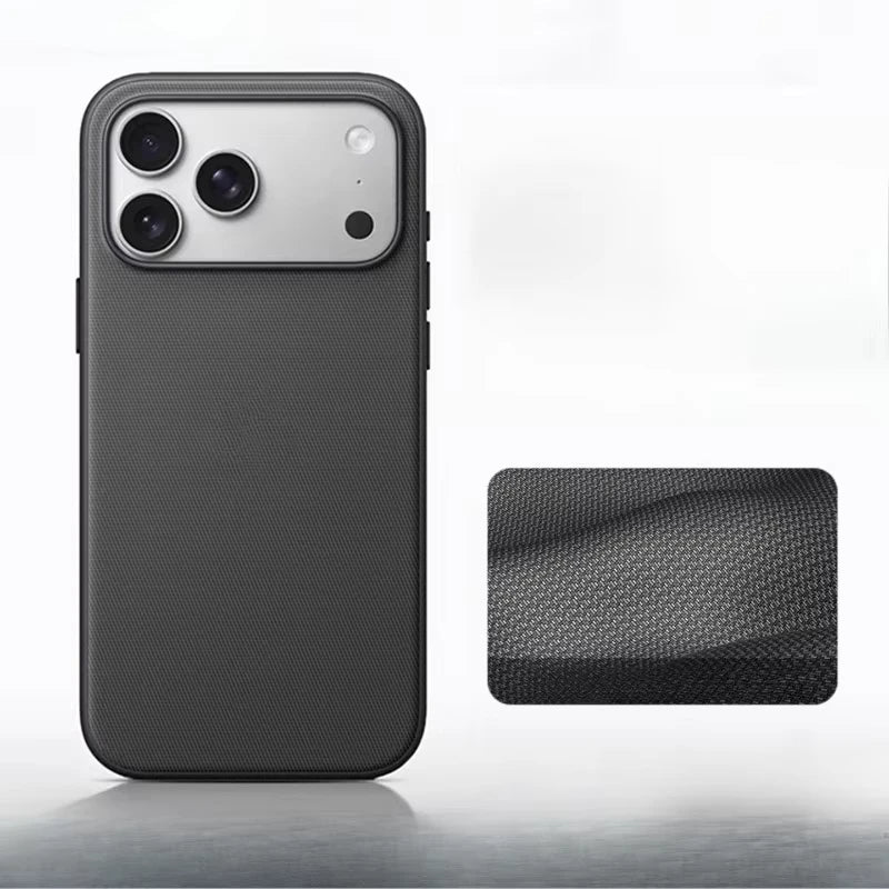 Tech-Woven Faux Leather MagSafe iPhone Case – Textured Fabric Cover for iPhone 13 / 14 / 15 / 16 / 17 Series with Wireless Charging Support & Slim Fit Design