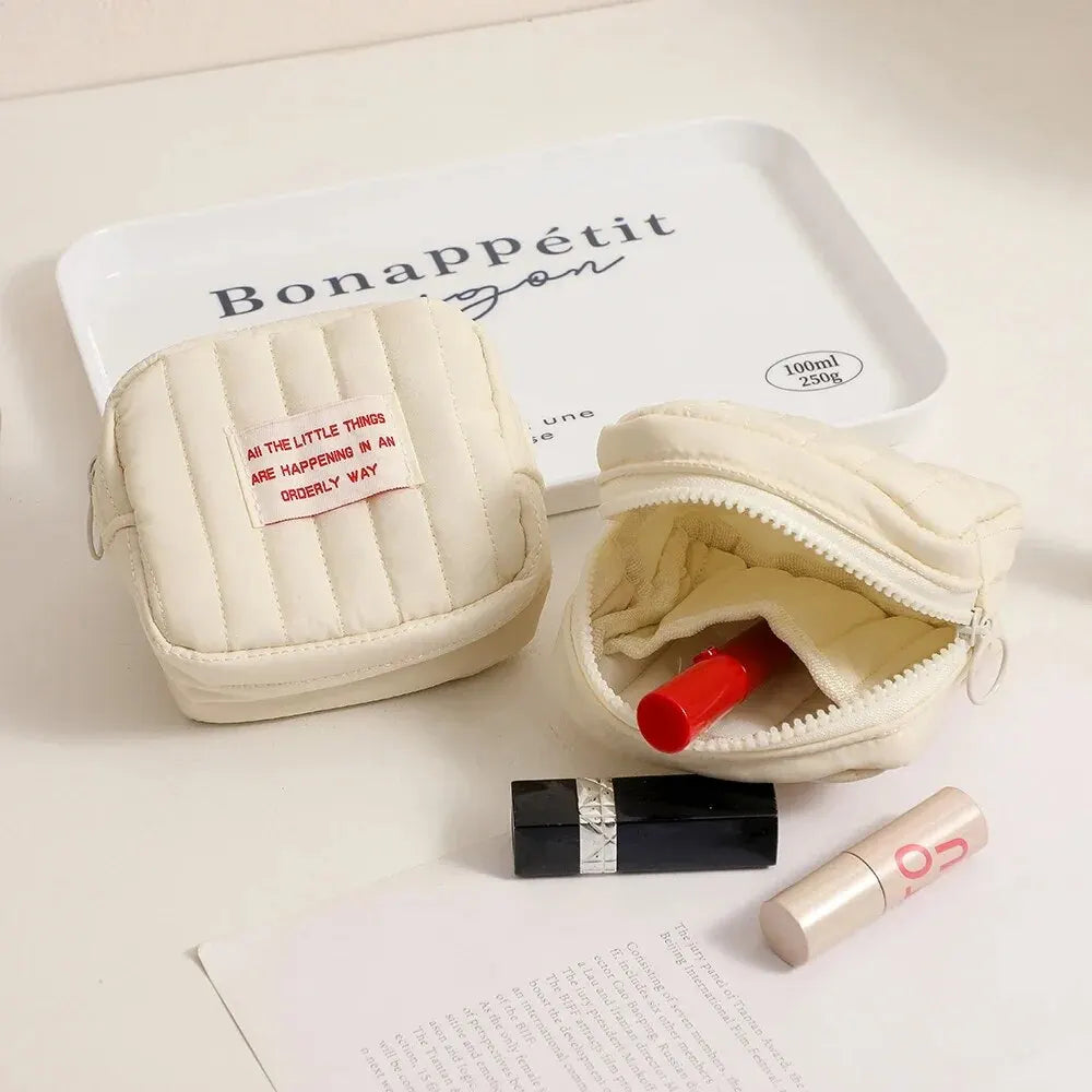 Korean Square Mini Makeup Bag – Cute Portable Organizer Pouch for Lipstick, Earphones, Coins & Daily Essentials