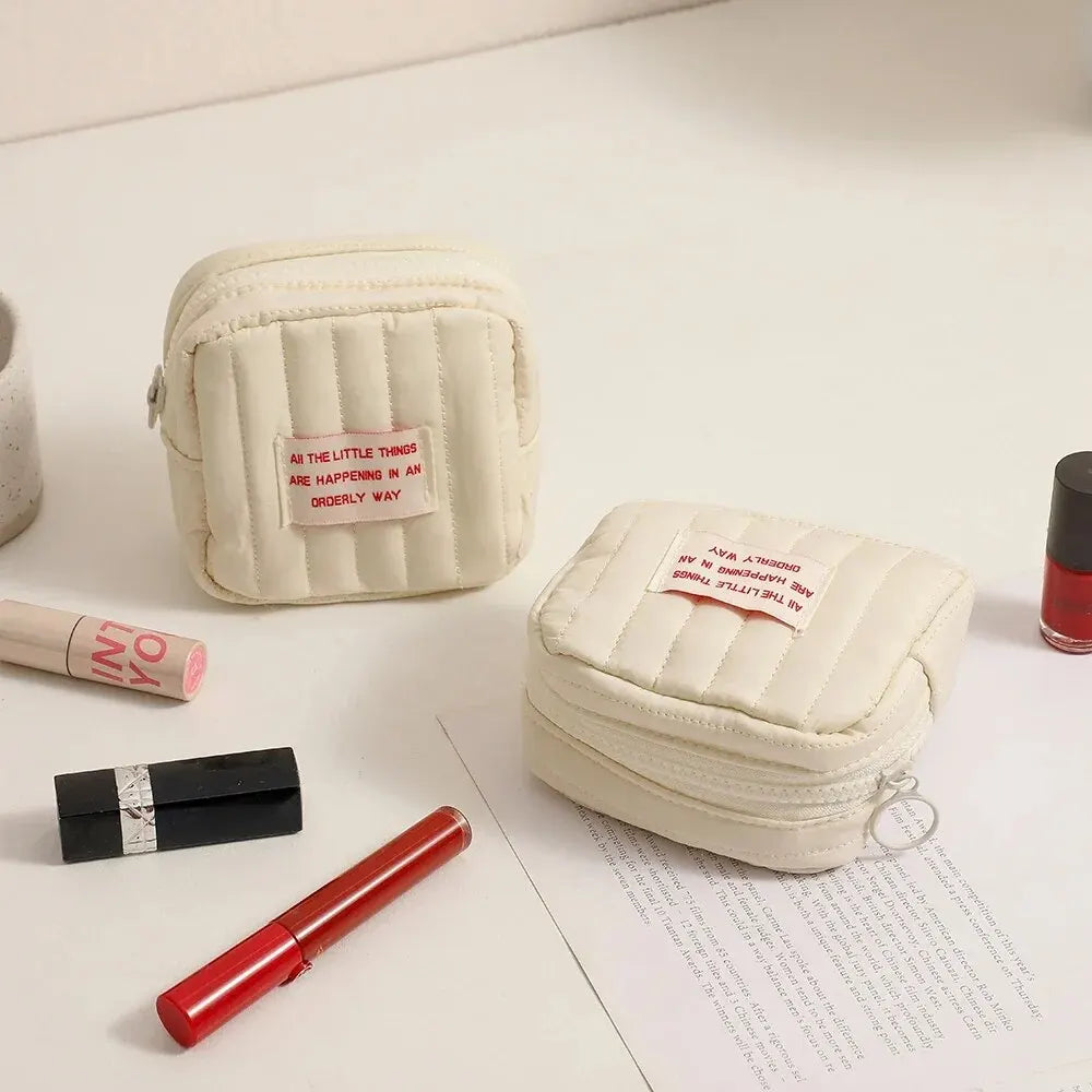 Korean Square Mini Makeup Bag – Cute Portable Organizer Pouch for Lipstick, Earphones, Coins & Daily Essentials