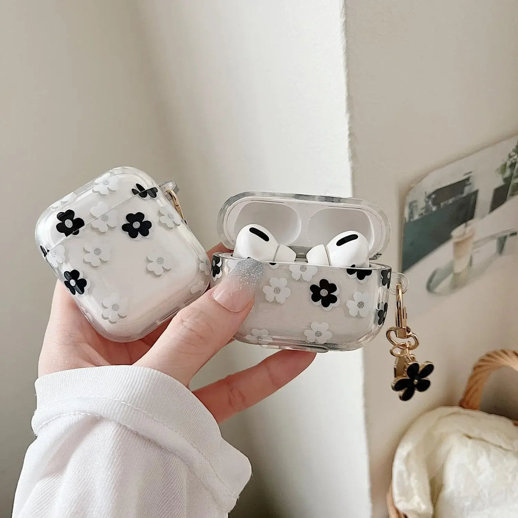 Floral Design Protective Case for AirPods 4 & AirPods Pro – Cute Shockproof Cover for Women with Carabiner & Wireless Charging Compatible