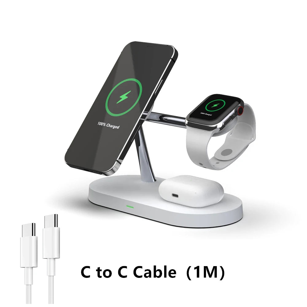 3-in-1 Wireless Charging Pad for iPhone, Apple Watch & AirPods – Fast MagSafe Compatible Charging Station for All iPhone 15 / 16 / 17 & iWatch Series