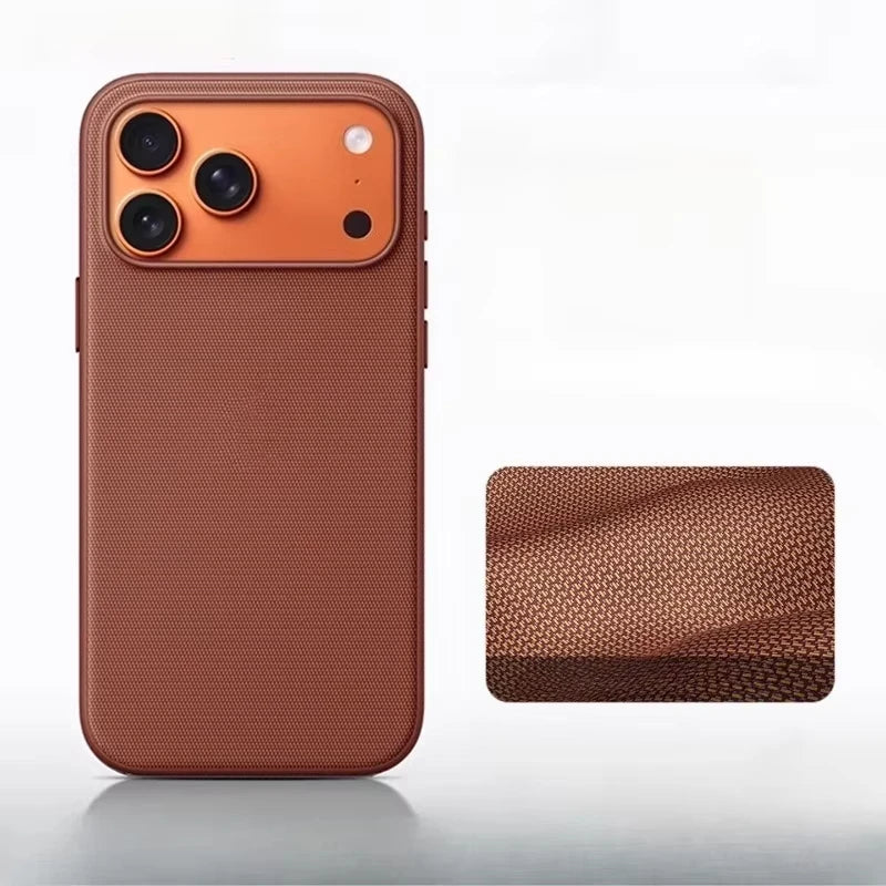 Tech-Woven Faux Leather MagSafe iPhone Case – Textured Fabric Cover for iPhone 13 / 14 / 15 / 16 / 17 Series with Wireless Charging Support & Slim Fit Design