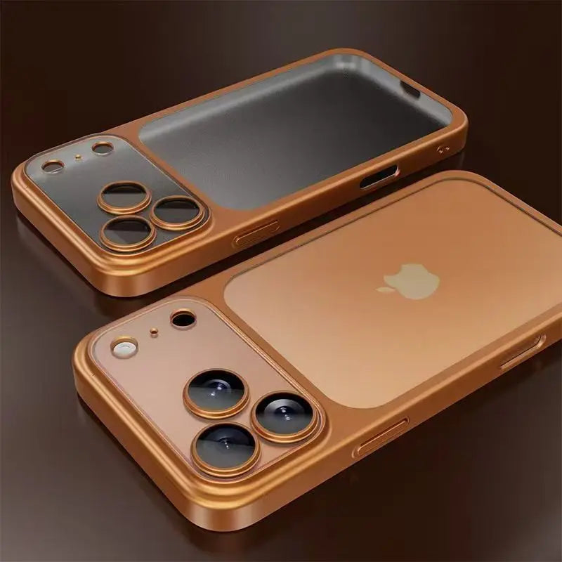 Luxury Plated Transparent Matte Case with Lens Protection for iPhone 13 / 14 / 15 / 16 / 17 / Pro – Electroplated Shockproof Cover with Camera Guard & Slim Matte Finish