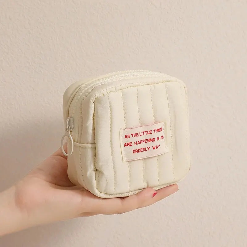 Korean Square Mini Makeup Bag – Cute Portable Organizer Pouch for Lipstick, Earphones, Coins & Daily Essentials