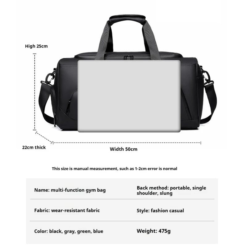 Sports Gym Bag with Shoe Compartment & Wet/Dry Separation – Large Capacity Multi-Pocket Travel Duffel for Men & Women