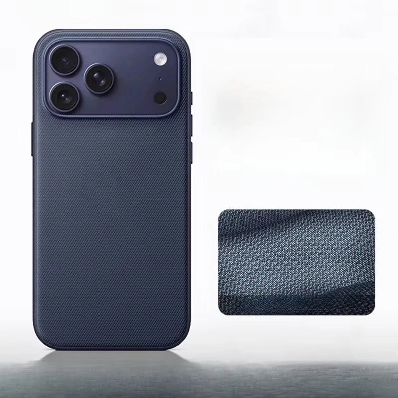 Tech-Woven Faux Leather MagSafe iPhone Case – Textured Fabric Cover for iPhone 13 / 14 / 15 / 16 / 17 Series with Wireless Charging Support & Slim Fit Design
