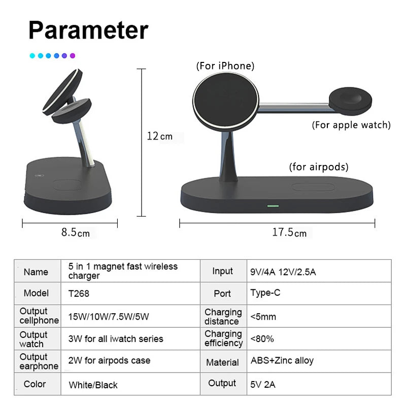3-in-1 Wireless Charging Pad for iPhone, Apple Watch & AirPods – Fast MagSafe Compatible Charging Station for All iPhone 15 / 16 / 17 & iWatch Series