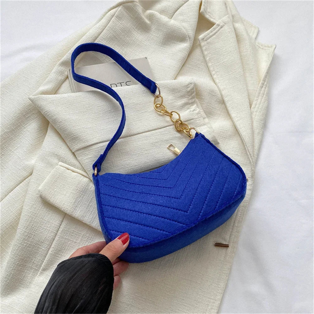 Women's Mini Felt Underarm Bag – Lightweight Ergonomic Saddle Shoulder Purse for Casual & Daily Carry