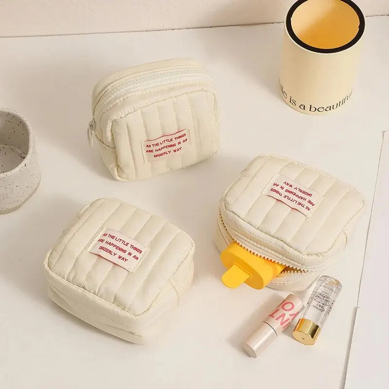 Korean Square Mini Makeup Bag – Cute Portable Organizer Pouch for Lipstick, Earphones, Coins & Daily Essentials