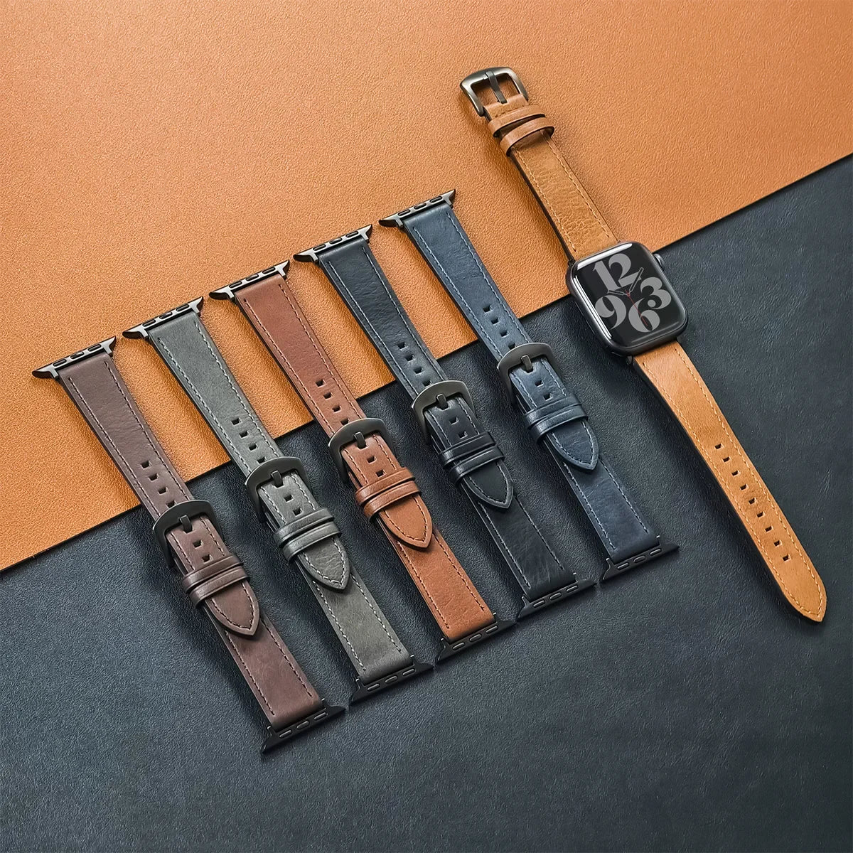 Genuine Leather Apple Watch Band – Classic Style Compatible with All Series Ultra 2 / Ultra / 9 / 8 / 7 / 6 / SE for Men & Women