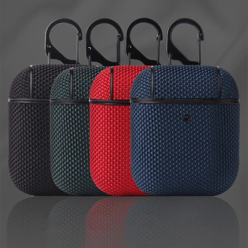 Soft Nylon Fabric Case for AirPods Pro 2 & 1 – Protective Cover with Finger Ring Strap & Carabiner Clip for Daily Carry