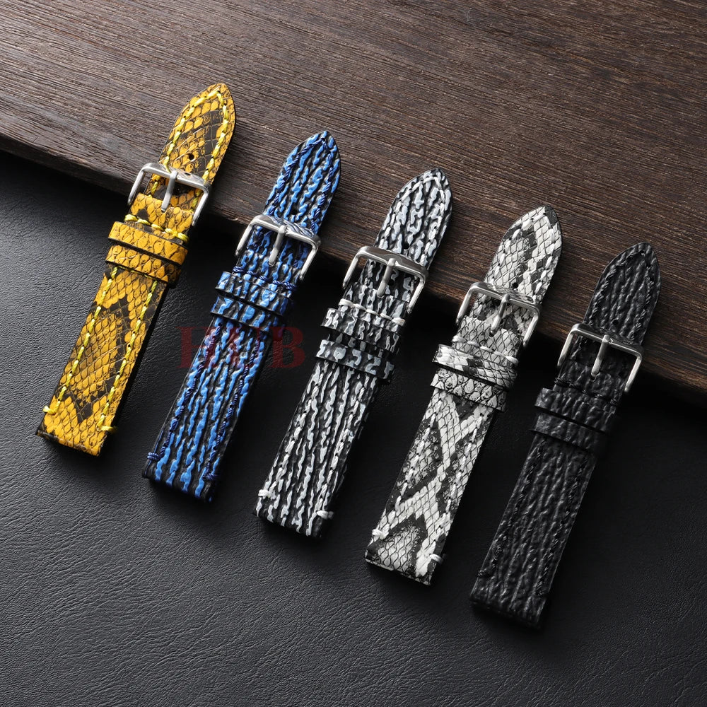 Handmade Genuine Leather Watch Strap 18/20/22mm – Snake Embossed Vintage Cowhide