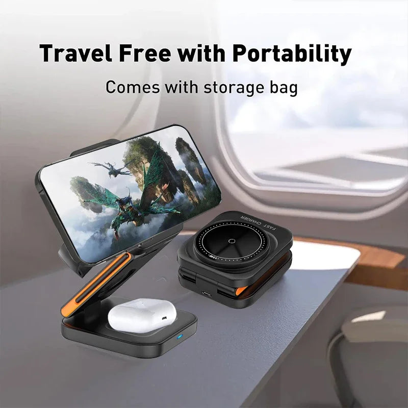 3-in-1 Wireless Charging Dock for Apple Watch, AirPods & iPhone – Fast Charge Station Compatible with MagSafe, All iWatch Series & AirPods Pro