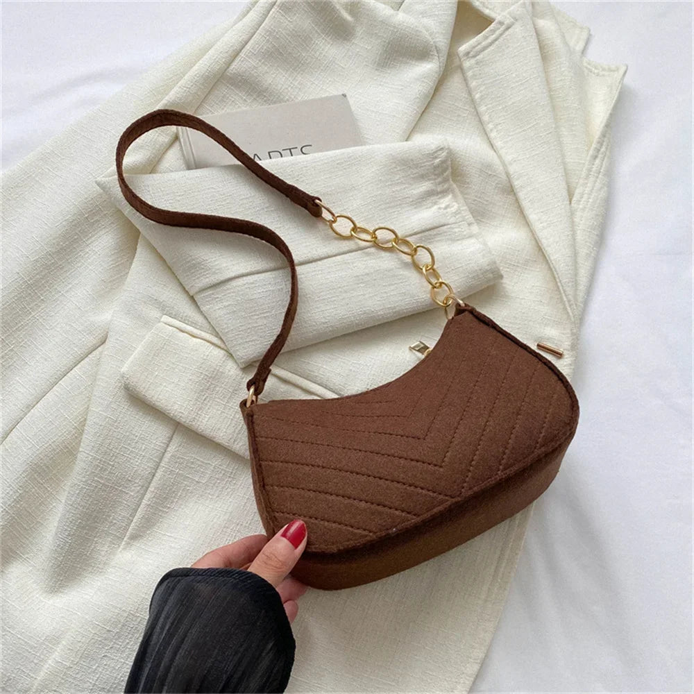 Women's Mini Felt Underarm Bag – Lightweight Ergonomic Saddle Shoulder Purse for Casual & Daily Carry