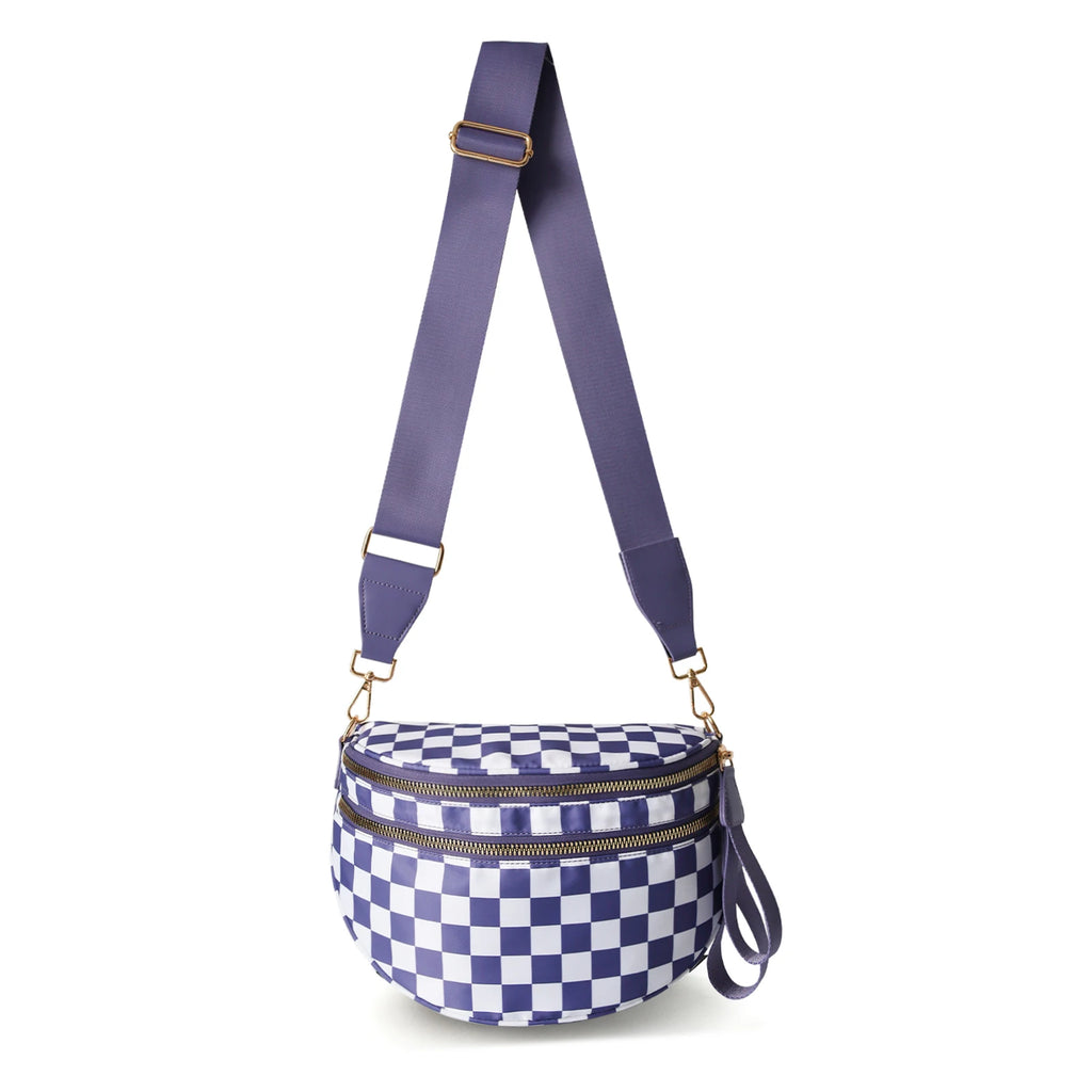 GridLine Black & White Checkered Bum Bag – Spacious Nylon Crossbody Bag for Women