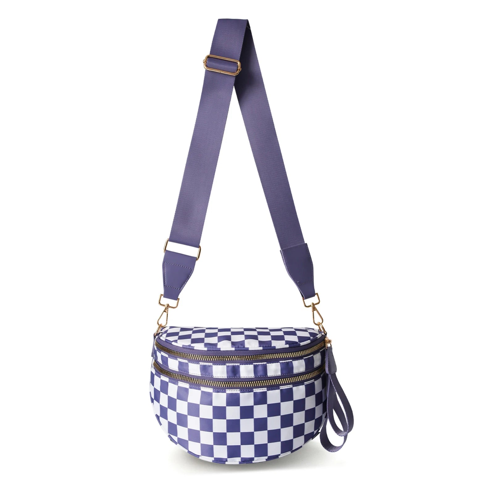 GridLine Black & White Checkered Bum Bag – Spacious Nylon Crossbody Bag for Women