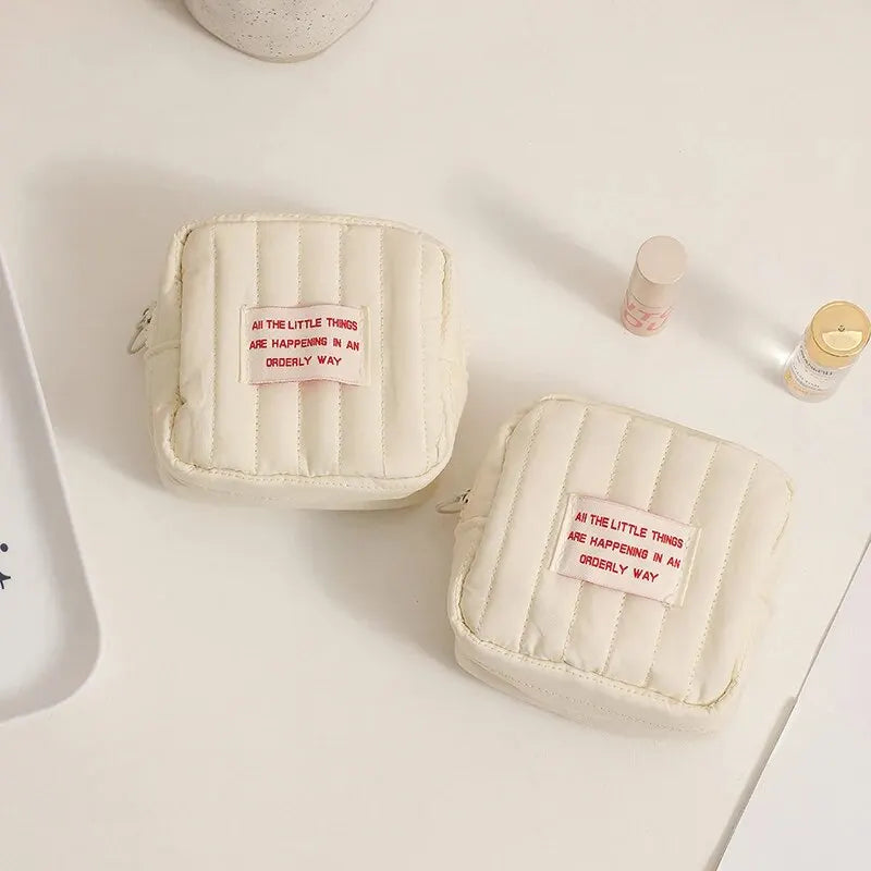 Korean Square Mini Makeup Bag – Cute Portable Organizer Pouch for Lipstick, Earphones, Coins & Daily Essentials