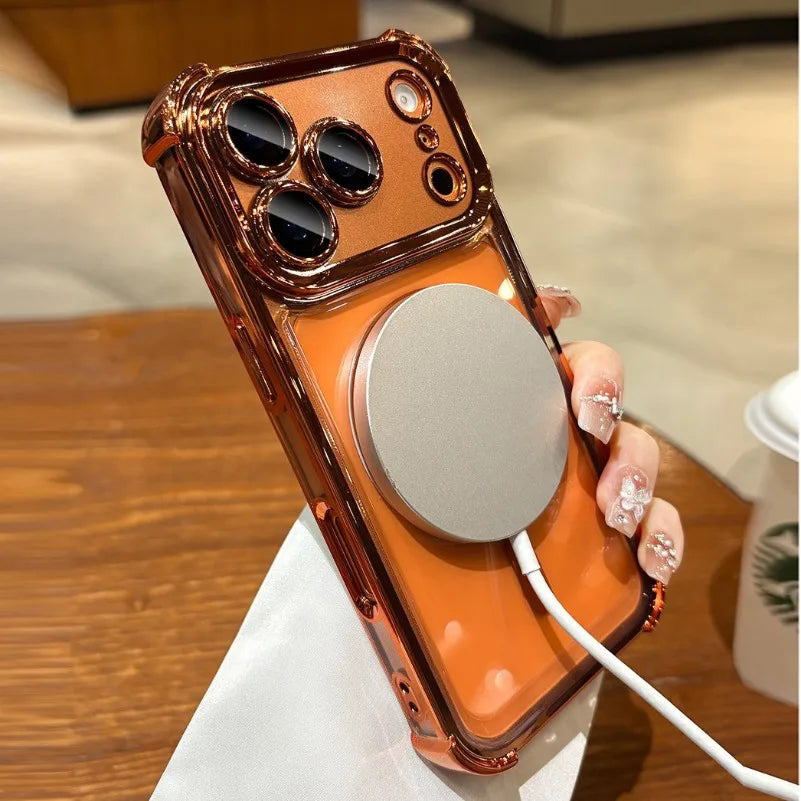 Luxury Clear Airbag MagSafe Case for iPhone 11 / 12 / 13 / 14 / 15 / 16 / 17 / Pro / Pro Max – Transparent Shockproof TPU Cover with Corner Airbag Protection & Wireless Charging Support