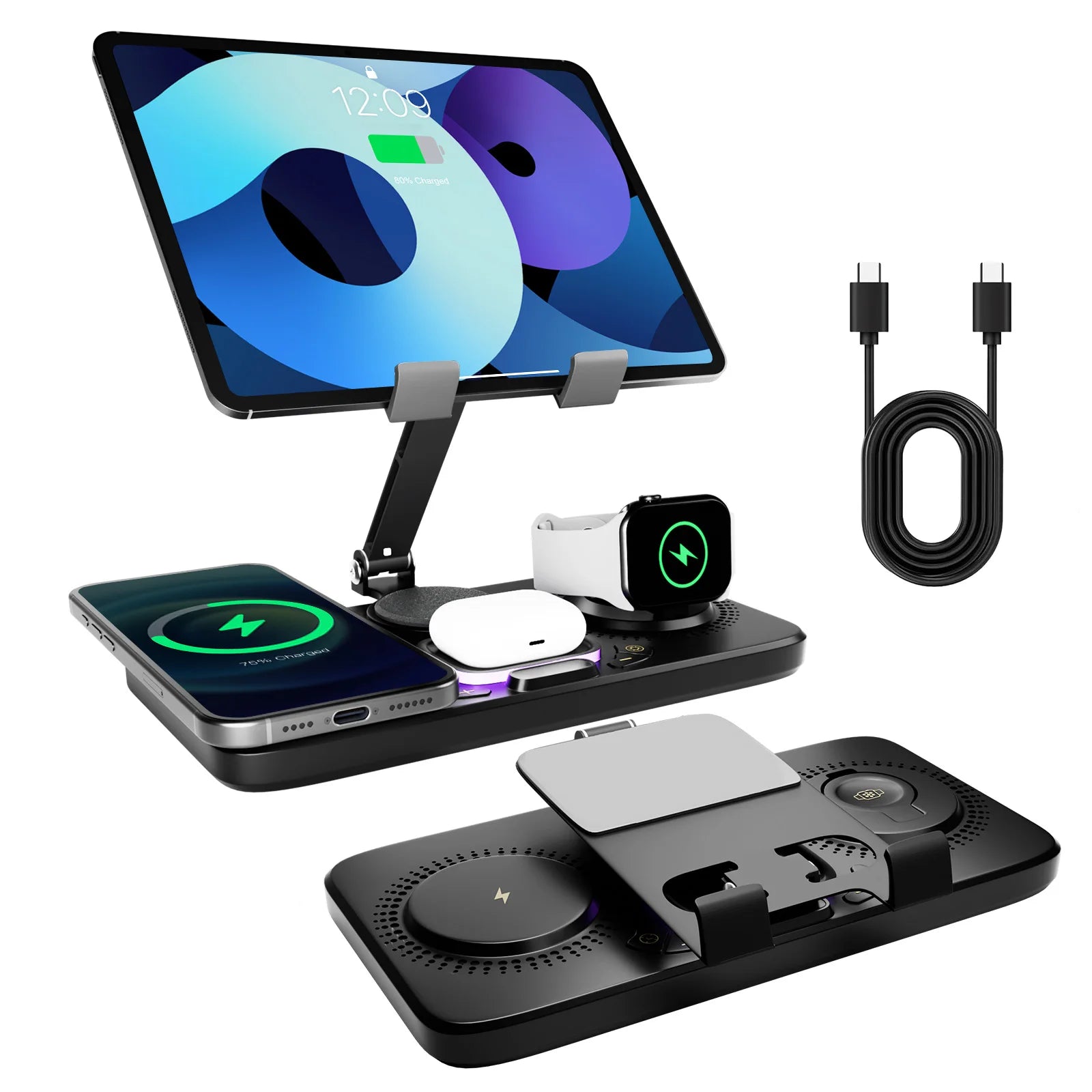 7-in-1 Wireless Charging Station for Multiple Devices – Fast Charge Hub for iPhone, Apple Watch, AirPods, iPad & Samsung with MagSafe Compatible Pad