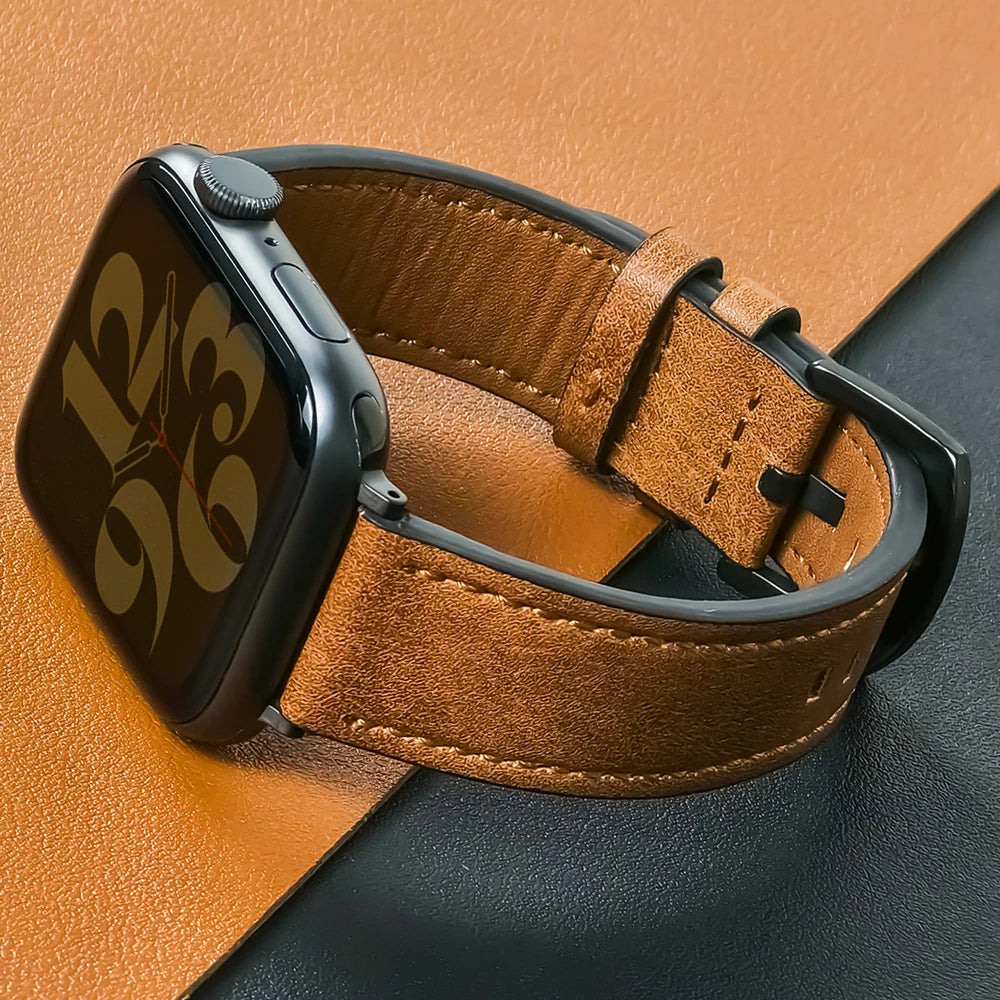 Genuine Leather Apple Watch Band – Classic Style Compatible with All Series Ultra 2 / Ultra / 9 / 8 / 7 / 6 / SE for Men & Women