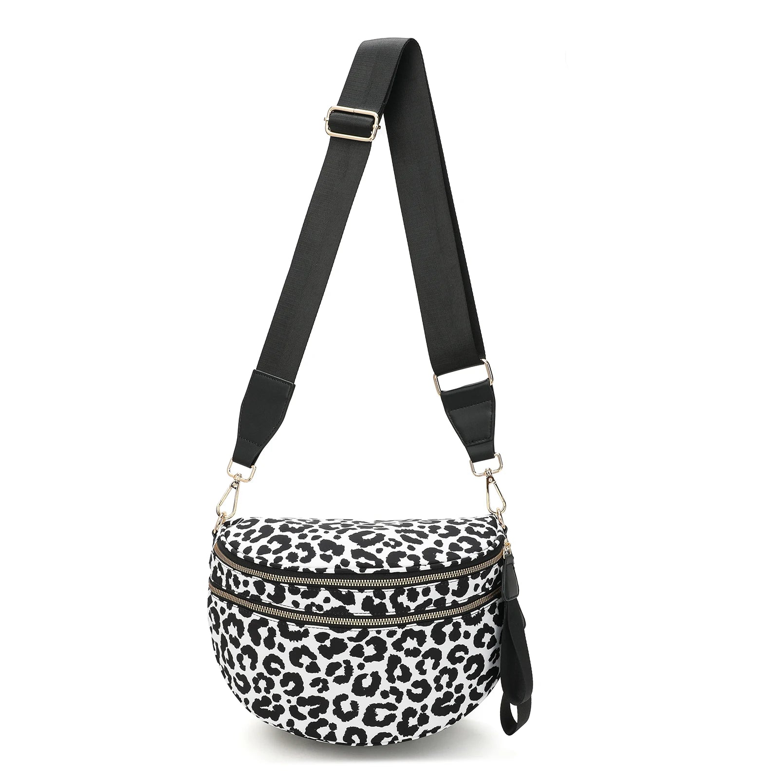 GridLine Black & White Checkered Bum Bag – Spacious Nylon Crossbody Bag for Women