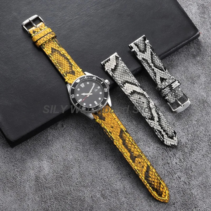 Snake & Shark Skin Embossed Leather Watch Strap 18/20/22mm – Handmade Unisex Wristband