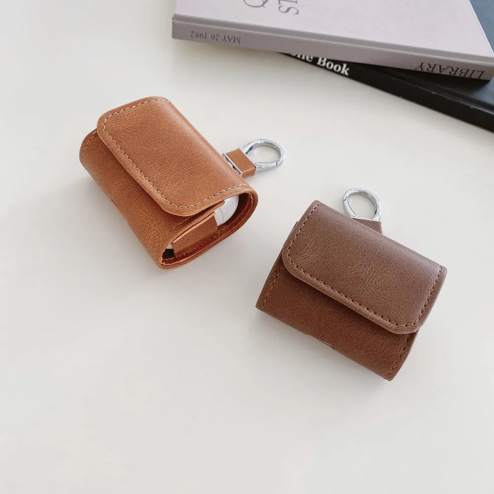 Leather Buckle Protective Case for AirPods Pro 2, AirPods Pro & AirPods 4 – Premium Cover with Keychain Hook & Dust-Proof Design