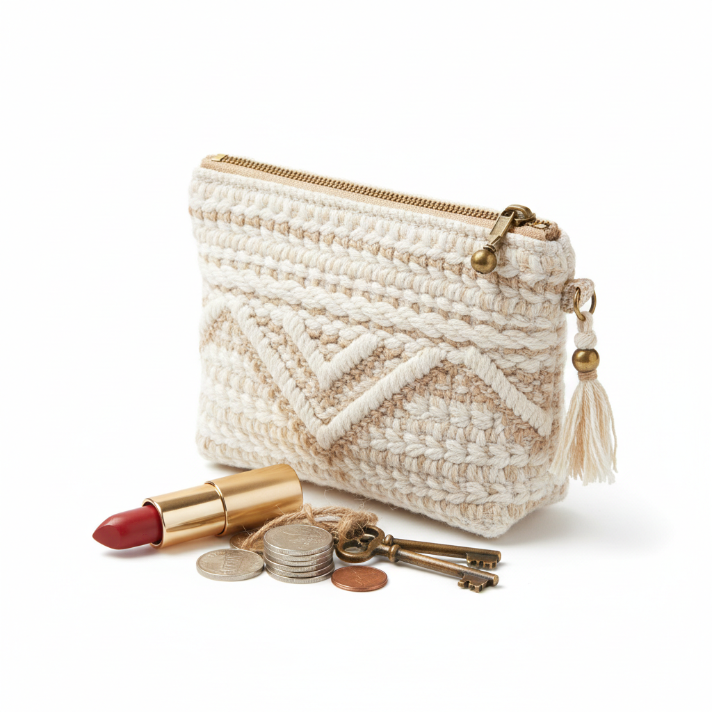 Mini woven makeup bag portable cosmetic pouch with zipper for travel and daily use