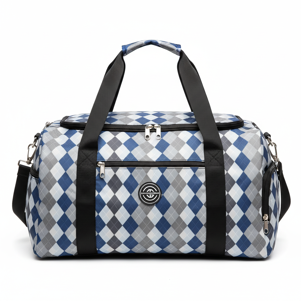 Durable nylon argyle travel duffle bag for gym and overnight trips