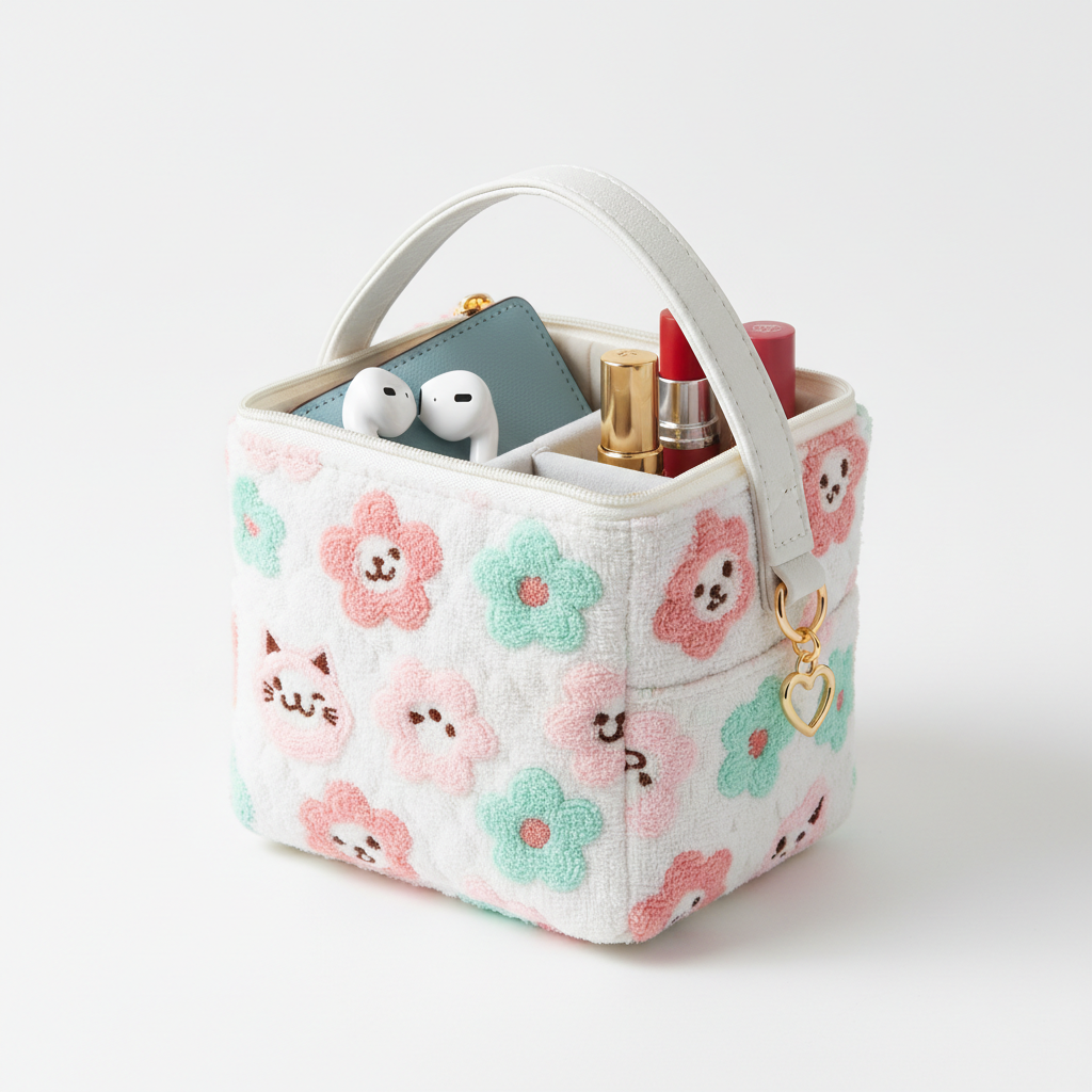 Korean square small makeup bag cute portable pouch for lipstick and earphones