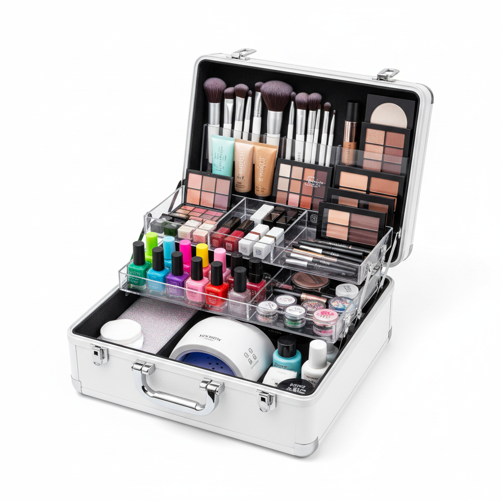 Large 4-tier makeup train case for women - professional travel organizer