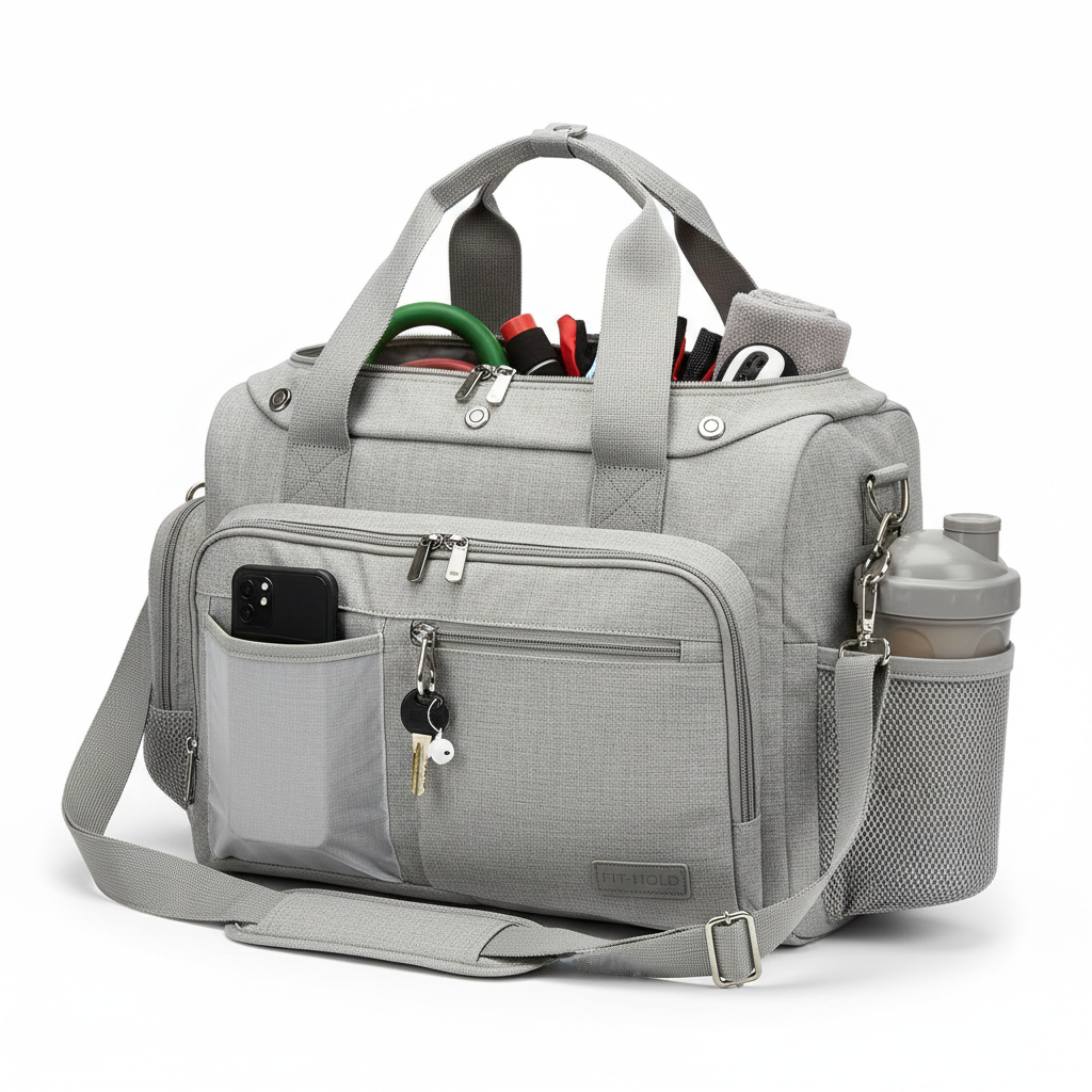 Magnetic gym bag large capacity with phone pocket and water bottle pouch