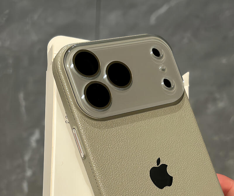Leather Texture iPhone Case with Logo Cutout – Slim Protective Cover for iPhone 14 / 15 / 16 / 17 Series